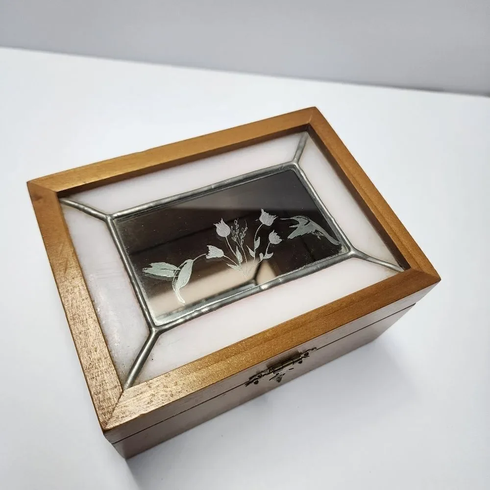 Wood and Glass Jewelry/Trinket Box